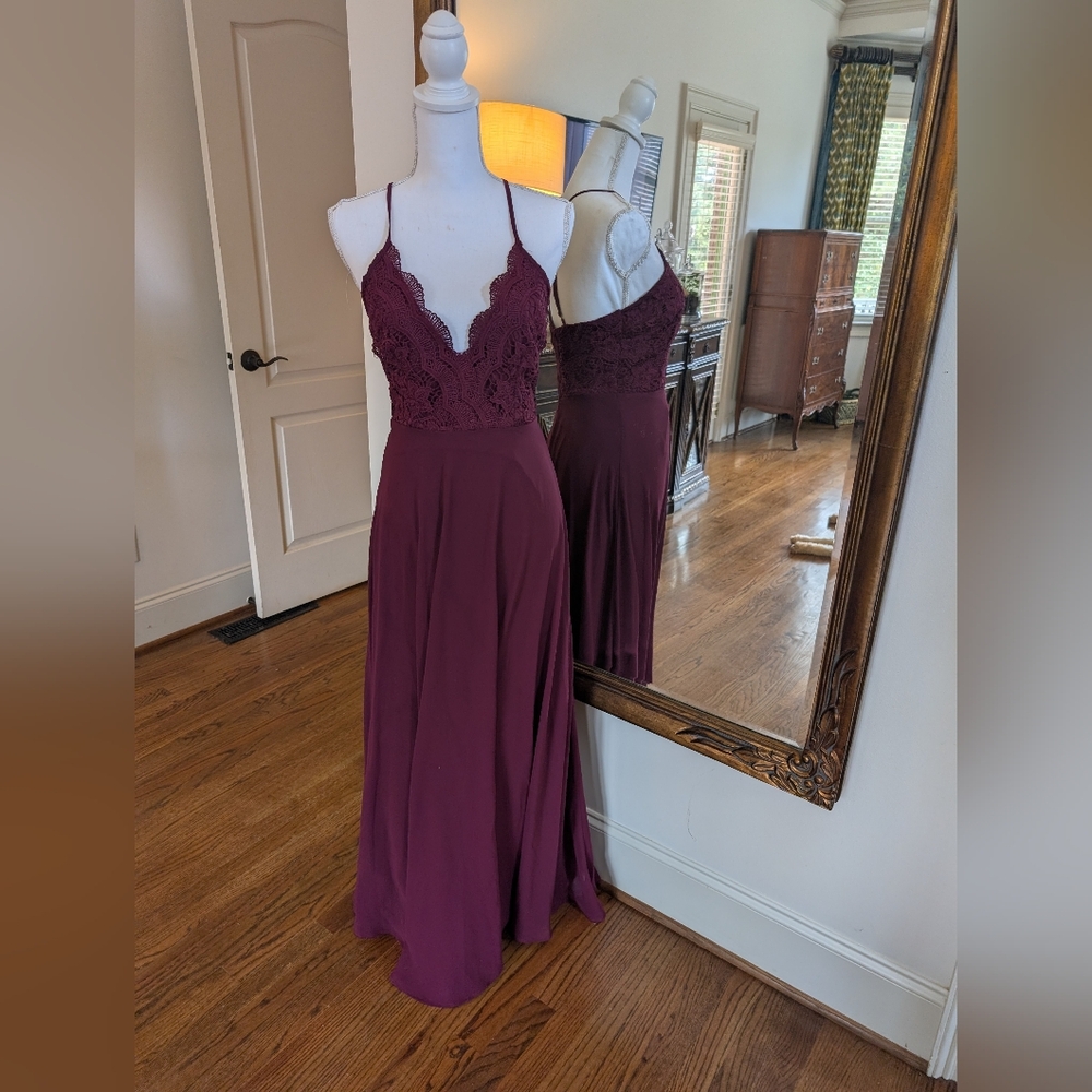 Lulu's Deep Wine Backless Lace Dress